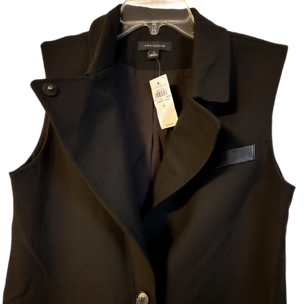 Ann Taylor Black Knit Vest | Leather Trim | NWT Size Small | Luxe Layering - Picture 4 of 7